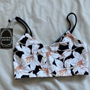 SHAN Black Floral Bralette Bikini Top with White & Orange-Accent Lilies